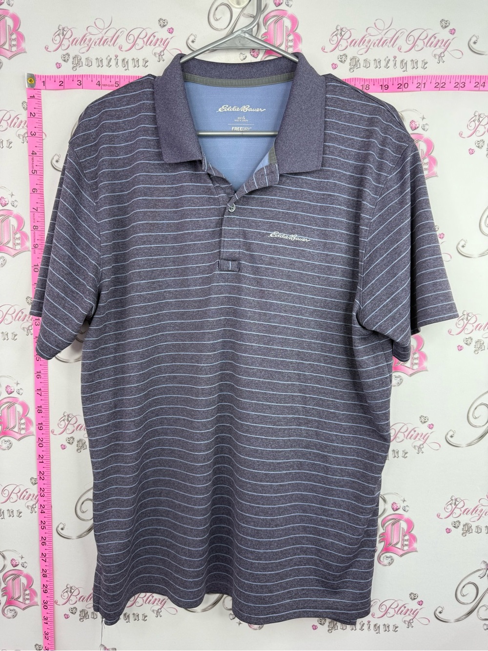 Eddie Bauer free dry Men’s Purple Heathered Polo with Light Stripe